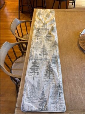 Gray Pine Forest Table Runner - Neutral Tree Print